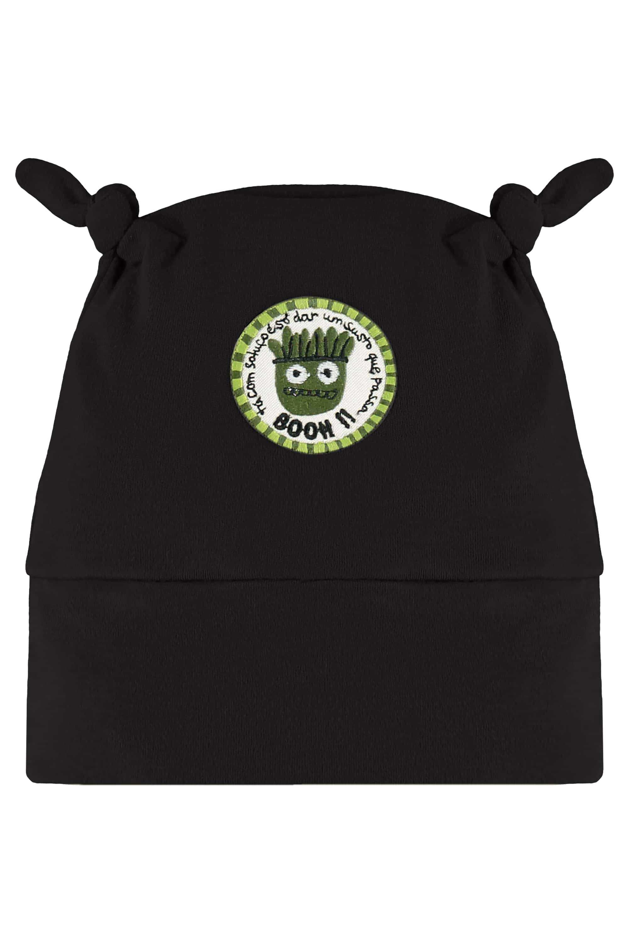 Touca Bebê Suedine com Pontas de Nó (Preto) Três e Já - Imagem 2